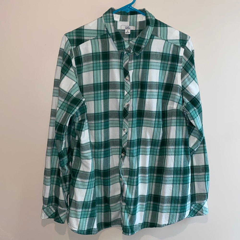 Croft & Barrow XL Green Plaid flannel like button down shirt